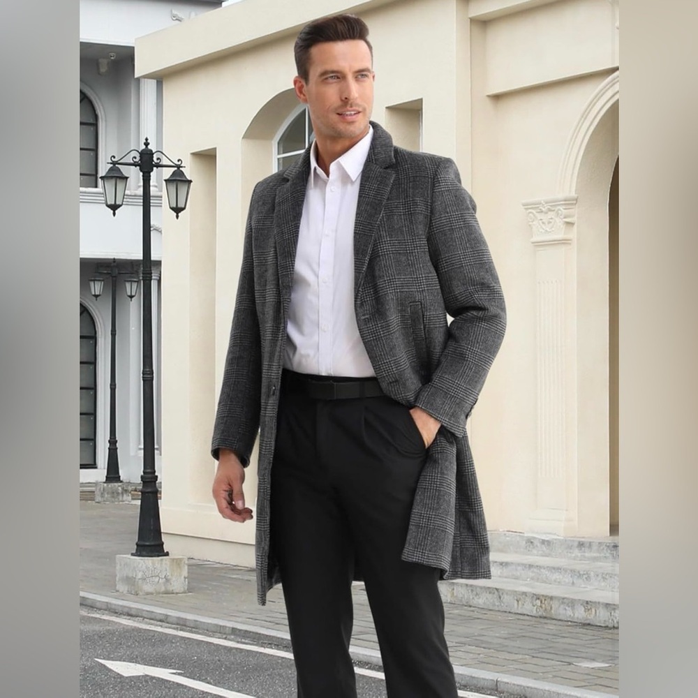 BOJIN Mens Trench Coat Wool Blend Top Pea Coat Winter Long